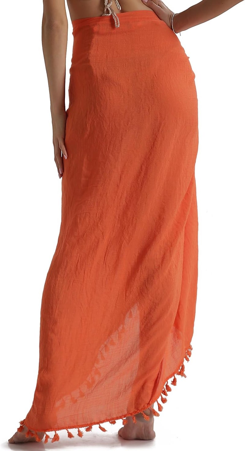 Eicolorte Store Beach Sarong Pareo Womens Semi-Sheer Swimwear Cover Ups Short Skirt with Tassels - Image 3